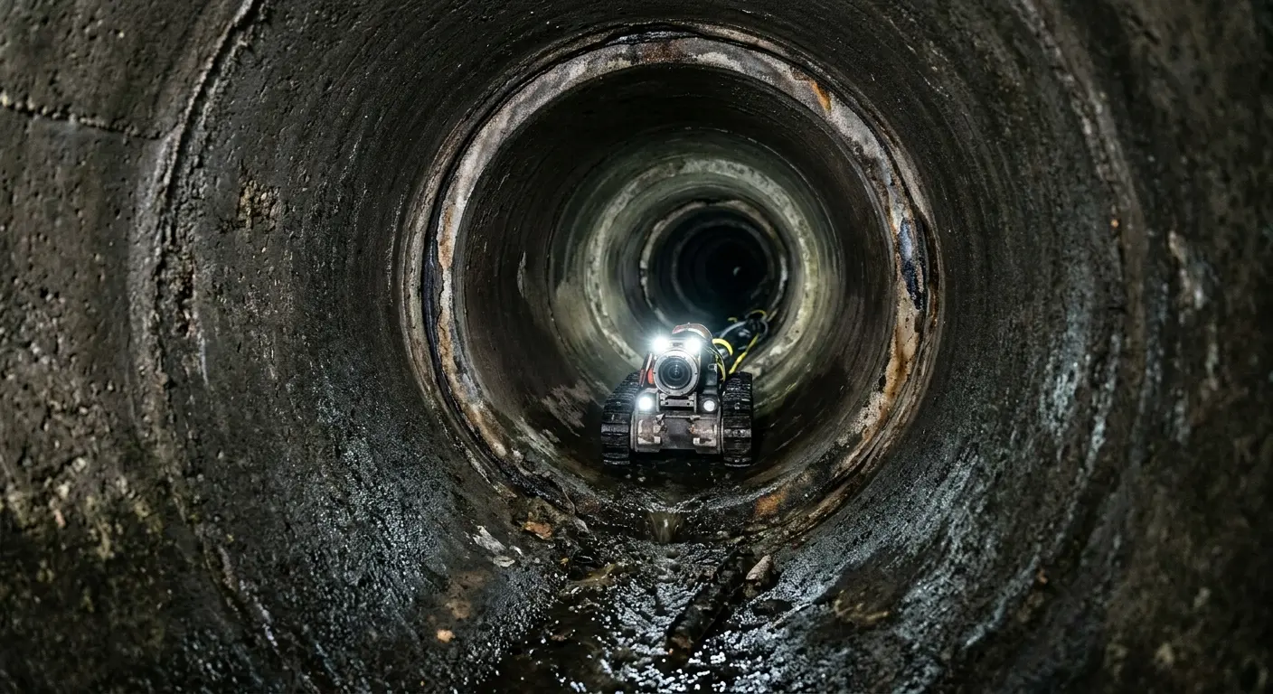 Robotic sewer camera inspecting pipe interior for Drain Snake Service in Saline