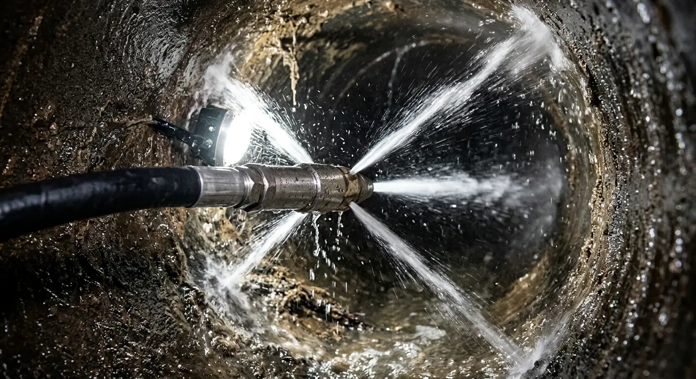 High-pressure hydro jetting nozzle cleaning sewer pipe for Sewer Line Relining in Saline